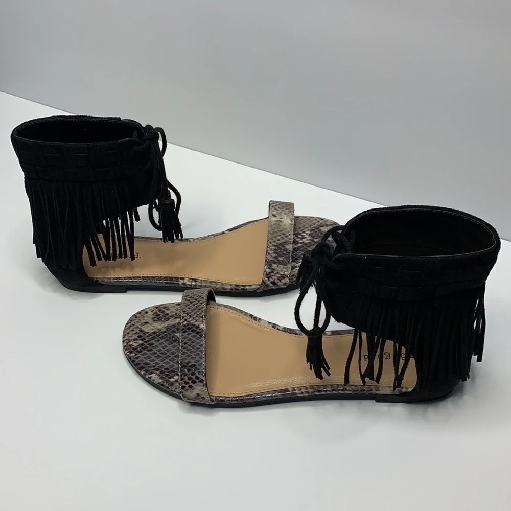 Indigo Black Fringe Sandals Size 8